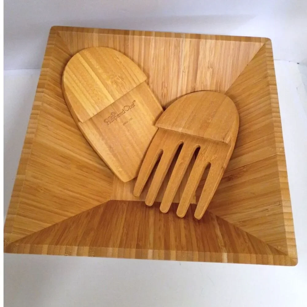 Pampered Chef Bamboo Salad Serving Set • Bowl + boho kitchen minimalist